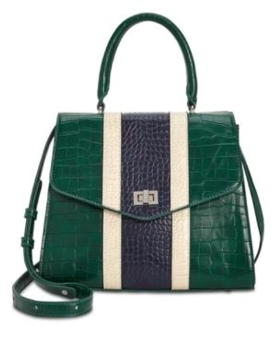 Shop Steve Madden Andi Croco Satchel With Stripes In Green/silver