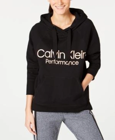 Shop Calvin Klein Performance Logo Fleece Hoodie In Black/copper