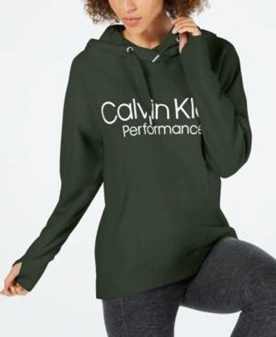Shop Calvin Klein Performance Logo Fleece Hoodie In Vine
