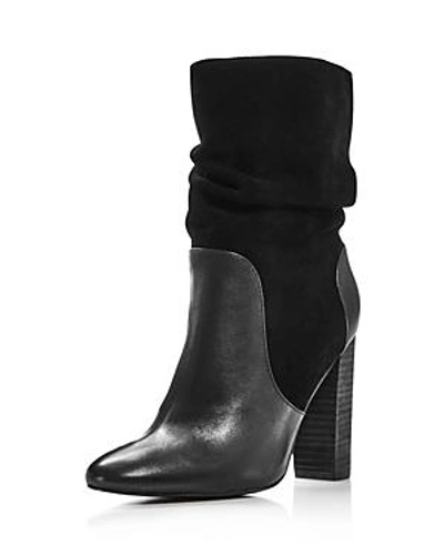 Shop Charles David Women's Round Toe Leather & Suede High-heel Booties In Black