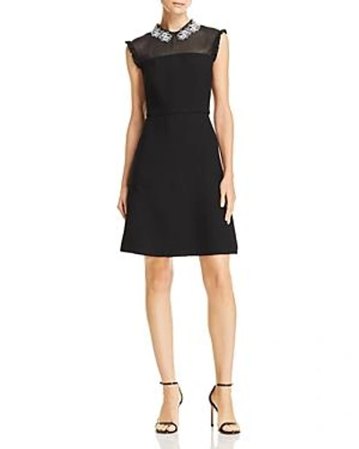 Shop Sandro Amarillys Mesh-detail A-line Dress In Black