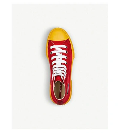 Shop Prada Logo-detail Canvas High-top Trainers In Rosso+gold