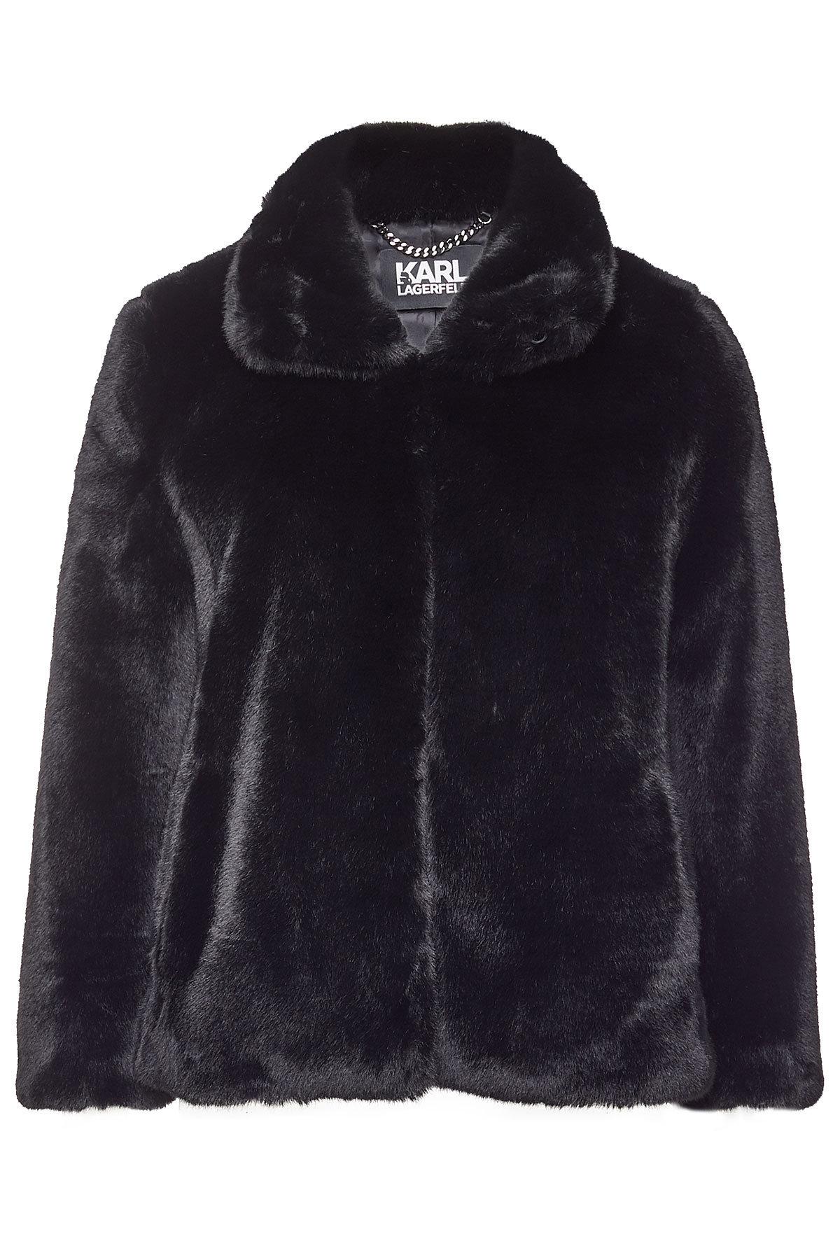 Karl Lagerfeld Faux Fur Jacket With Logo In Black | ModeSens