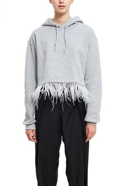 Shop Opening Ceremony Feather Trim Hoodie In Grey