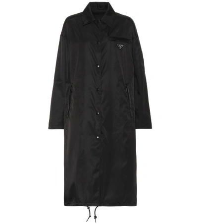 Shop Prada Long Nylon Gabardine Coat In Black