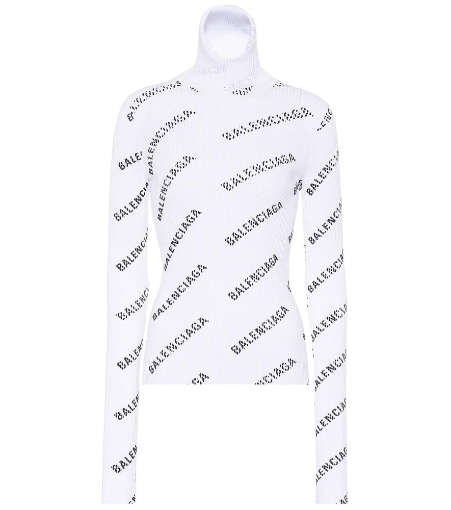 Balenciaga Logo-knit Turtleneck Sweater In White | ModeSens