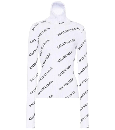 Balenciaga Logo-knit Turtleneck Sweater In White/black | ModeSens