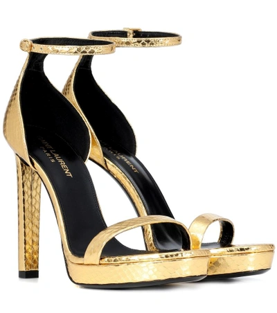 Shop Saint Laurent Hall Snakeskin Sandals In Gold