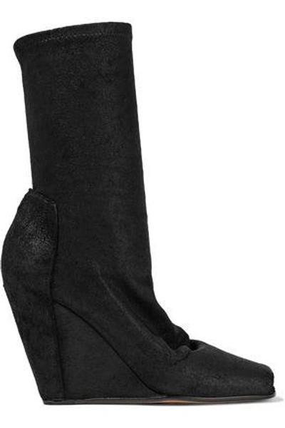 Shop Rick Owens Woman Textured Stretch-leather Wedge Sock Boots Black