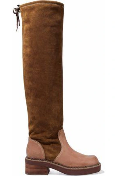 Shop See By Chloé Woman Leather-paneled Suede Over-the-knee Boots Light Brown
