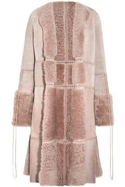 Shop Alexander Mcqueen Woman Lace-up Leather And Shearling Coat Antique Rose