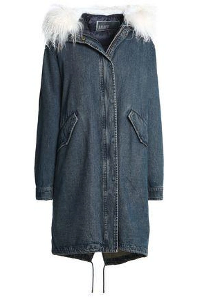 Shop Yves Salomon Woman Reversible Shearling-trimmed Denim And Quilted Shell Hooded Parka Dark Denim