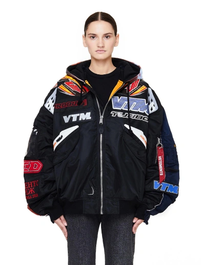 Shop Vetements Hooded Bomber Jacket In Black