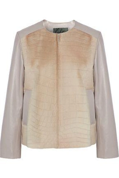 Shop Karl Donoghue Woman Calf Hair And Leather Jacket Taupe