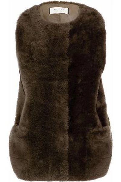 Shop Marni Shearling Vest In Chocolate