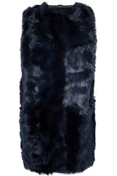 Shop Yves Salomon Woman Reversible Shearling Vest Midnight Blue