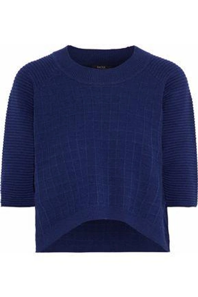 Shop Raoul Woman Cropped Waffle-knit Cotton Sweater Navy