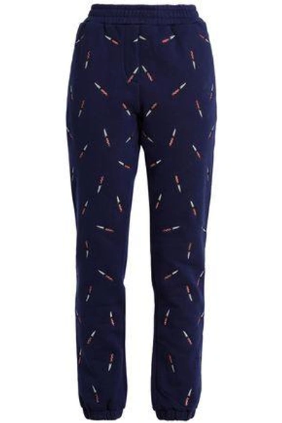 Shop Zoe Karssen Woman Embroidered French Cotton-blend Terry Track Pants Navy