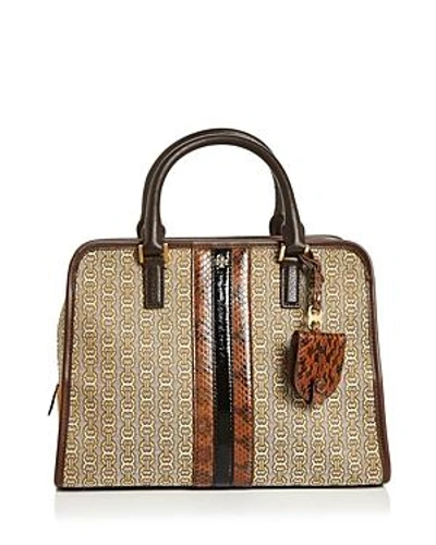 Shop Tory Burch Gemini Link Jacquard Tote In Brown/gold