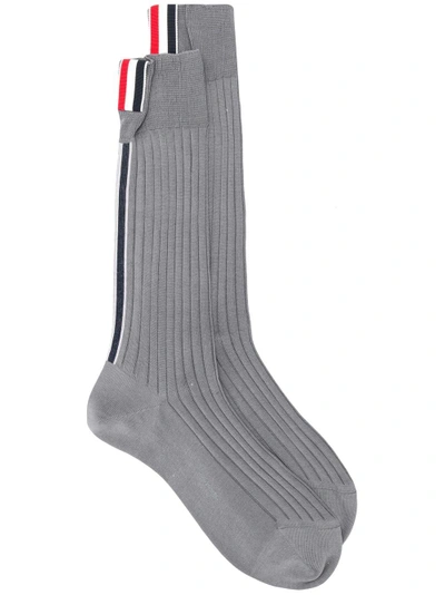 Shop Thom Browne Stripe Detail Socks - Grey