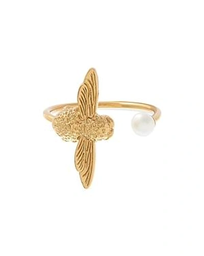 Shop Olivia Burton Cultured Freshwater Pearl Bee Cocktail Ring In Gold