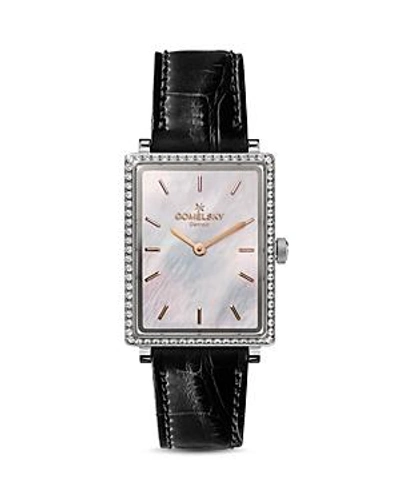 Shop Gomelsky The Shirley Mother-of-pearl & Alligator Strap Watch, 25mm X 32mm In Gray/black
