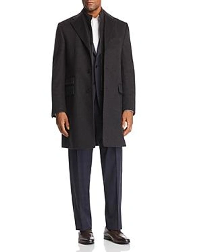 Shop Corneliani Id Wool Topcoat With Zip-out Bib In Charcoal Gray