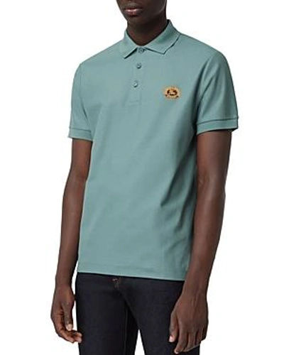 Shop Burberry Densford Crest Polo Shirt In Dusty Teal