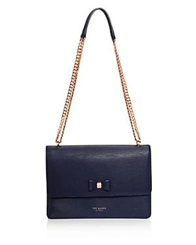 Shop Ted Baker Delila Medium Bow Detail Leather Crossbody - 100% Exclusive In Dark Blue/rose Gold