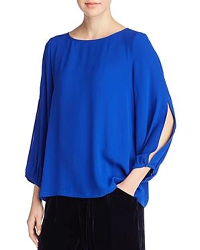 Shop Eileen Fisher Silk Slit-sleeve Top In Royal