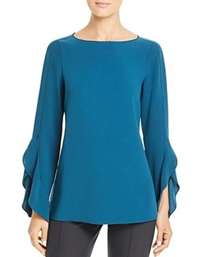 Shop Lafayette 148 Emory Ruffle Sleeve Blouse In Empress Teal