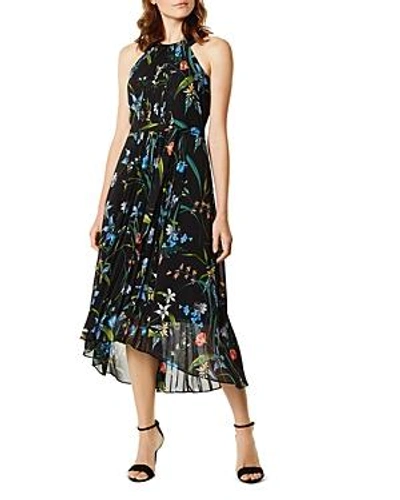 Karen Millen Pleated Floral Print Midi Dress In Black/ Multi | ModeSens