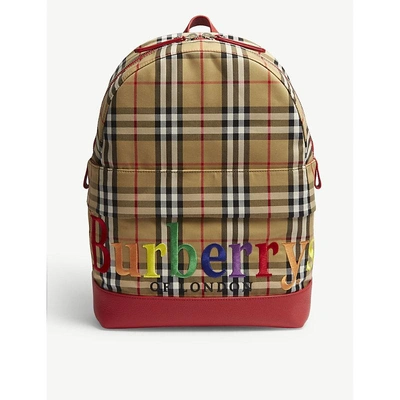 Shop Burberry Check Backpack In Antique Yellow