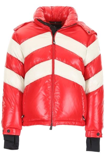 Shop Moncler Grenoble Quilted Stripes Puffer Jacket In Rosso/bianco