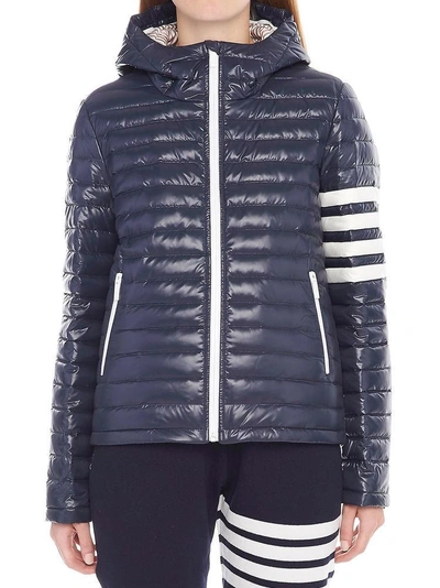 Shop Thom Browne Quilted Down Filled Hooded Jacket In Blue