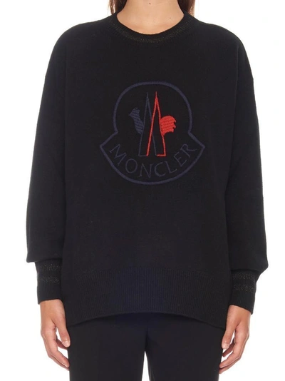 Shop Moncler Logo Long Sleeve Sweater In Black