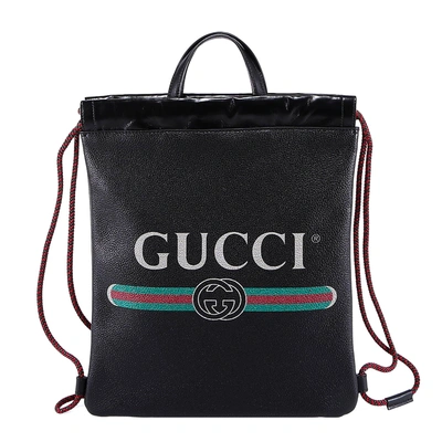 Shop Gucci Print Drawstring Backpack In Black