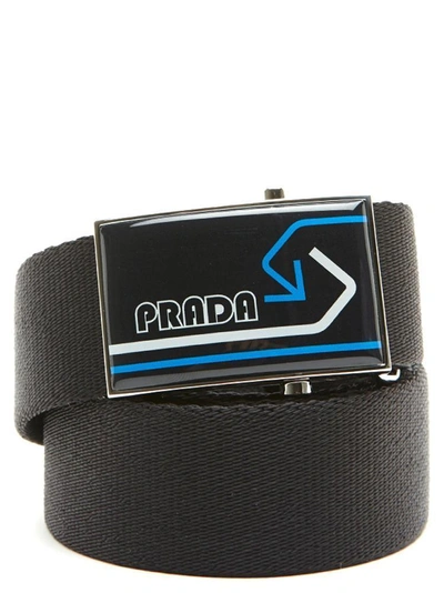 Shop Prada Logo Plate Buckle Belt In Black