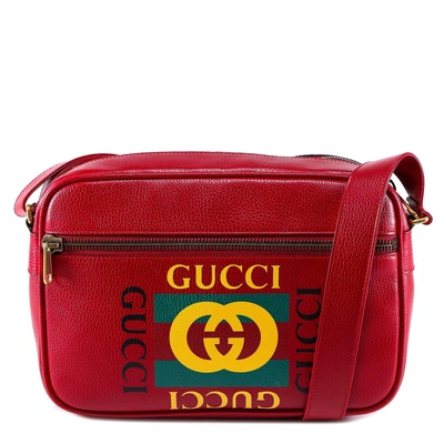 Shop Gucci Logo Print Messenger Bag In Red