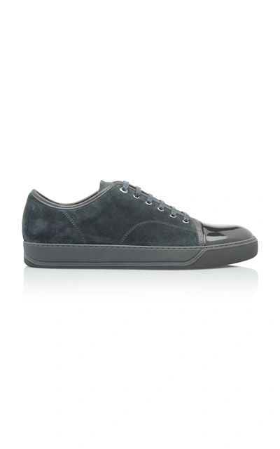 Shop Lanvin Cap-toe Suede And Patent Leather Sneakers In Grey