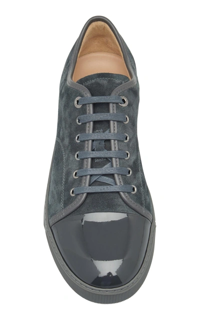 Shop Lanvin Cap-toe Suede And Patent Leather Sneakers In Grey