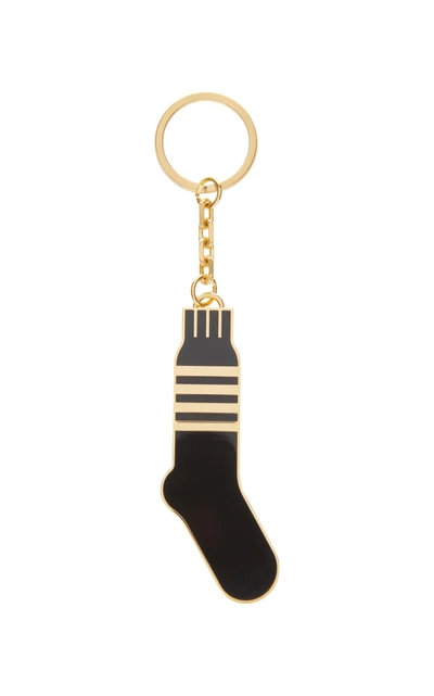 Shop Thom Browne Striped Sock Keychain  In Black