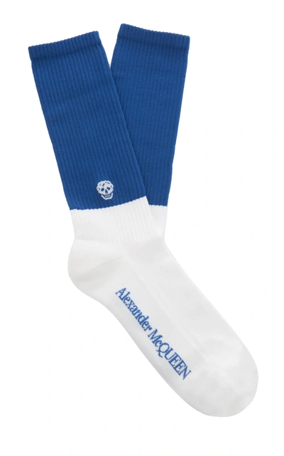 Shop Alexander Mcqueen Two-tone Cotton-blend Socks In Blue