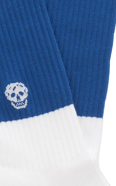 Shop Alexander Mcqueen Two-tone Cotton-blend Socks In Blue