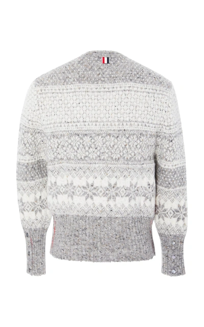 Shop Thom Browne Striped Fair Isle Wool And Mohair-blend Cardigan In Grey
