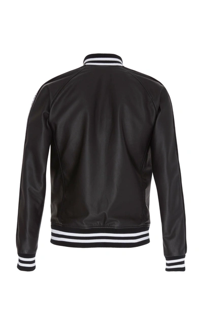 Shop Balmain Logo Leather Bomber Jacket In Black