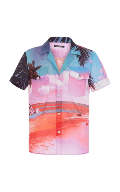 Shop Balmain Beach Print Cotton Shirt