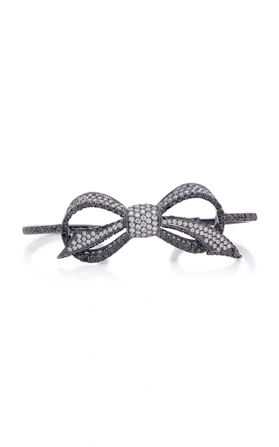 Shop Colette Jewelry Bow 18k Black Gold And Diamond Three-finger Ring