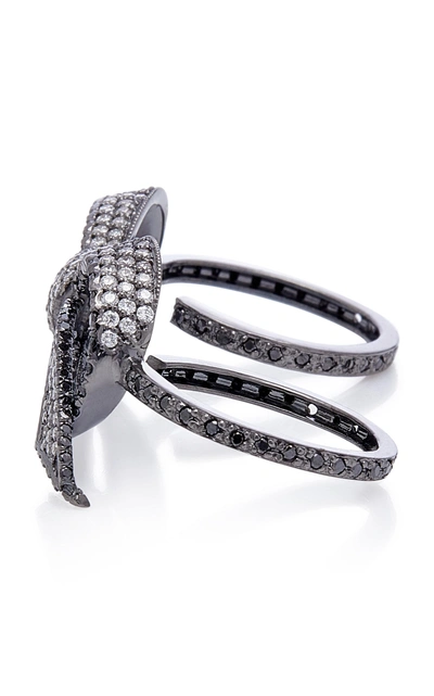 Shop Colette Jewelry Bow 18k Black Gold And Diamond Three-finger Ring