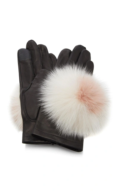 Shop Maison Fabre Pom Pom-embellished Leather Gloves In Black